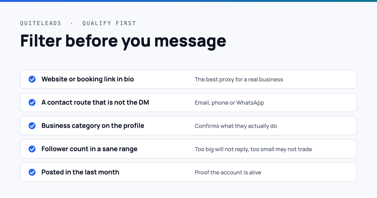 Five bio signals to filter an Instagram followers vs following list before messaging